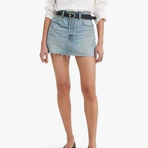Levi Light Wash Denim Mini Skirt - Casual Raw Hem